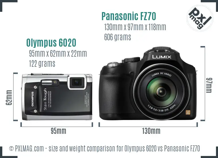 Olympus 6020 vs Panasonic FZ70 size comparison