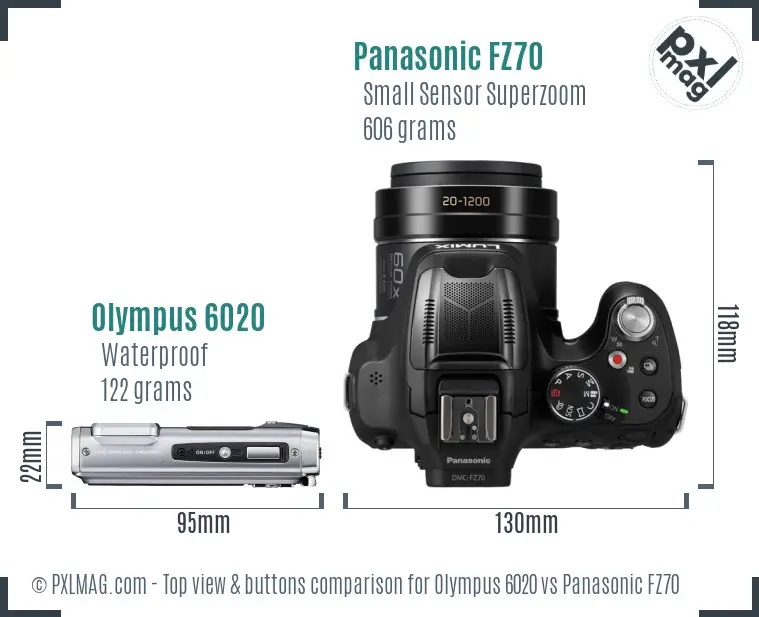 Olympus 6020 vs Panasonic FZ70 top view buttons comparison