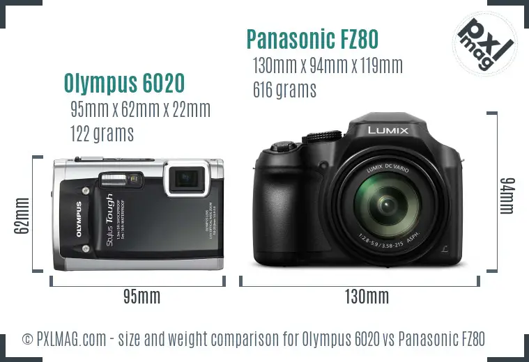 Olympus 6020 vs Panasonic FZ80 size comparison