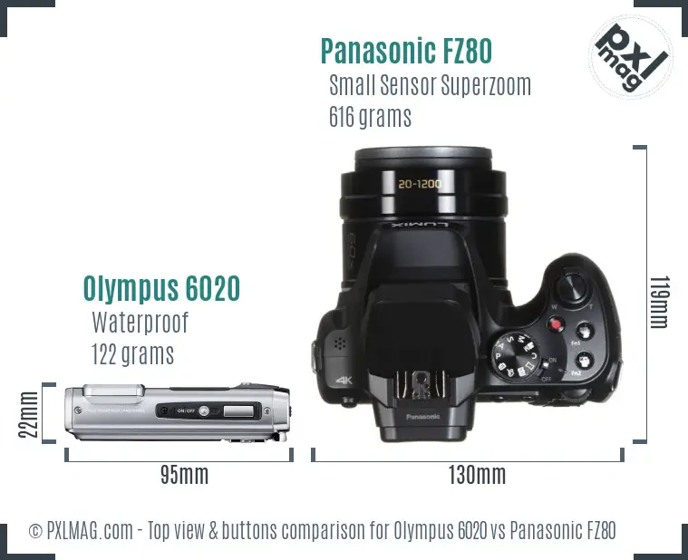 Olympus 6020 vs Panasonic FZ80 top view buttons comparison