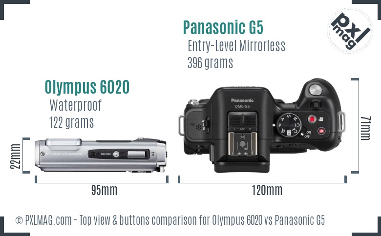Olympus 6020 vs Panasonic G5 top view buttons comparison
