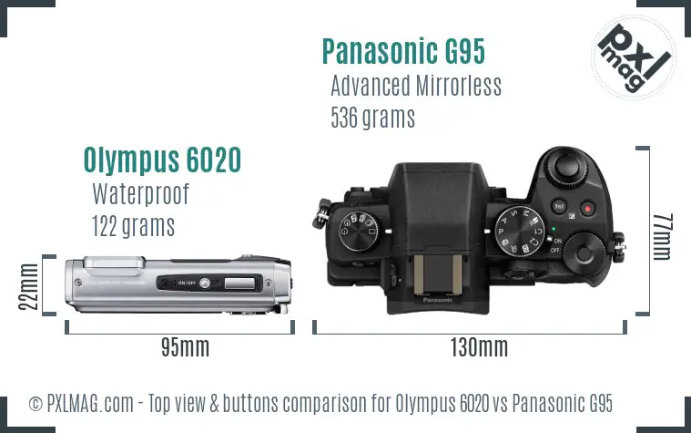 Olympus 6020 vs Panasonic G95 top view buttons comparison