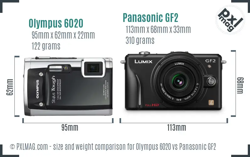 Olympus 6020 vs Panasonic GF2 size comparison