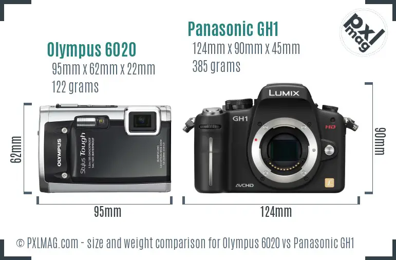 Olympus 6020 vs Panasonic GH1 size comparison