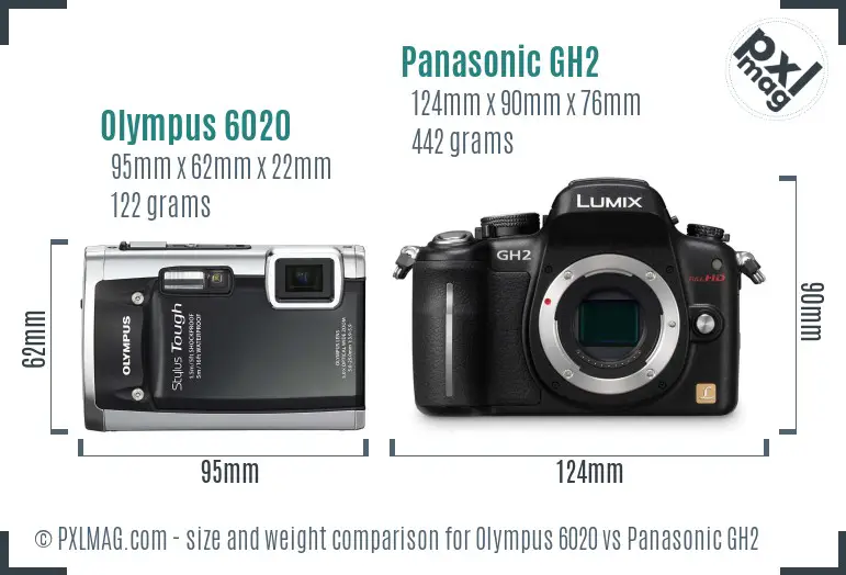 Olympus 6020 vs Panasonic GH2 size comparison