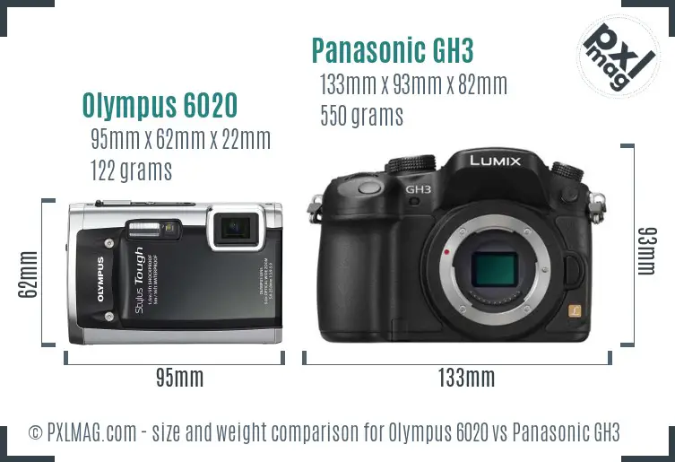 Olympus 6020 vs Panasonic GH3 size comparison