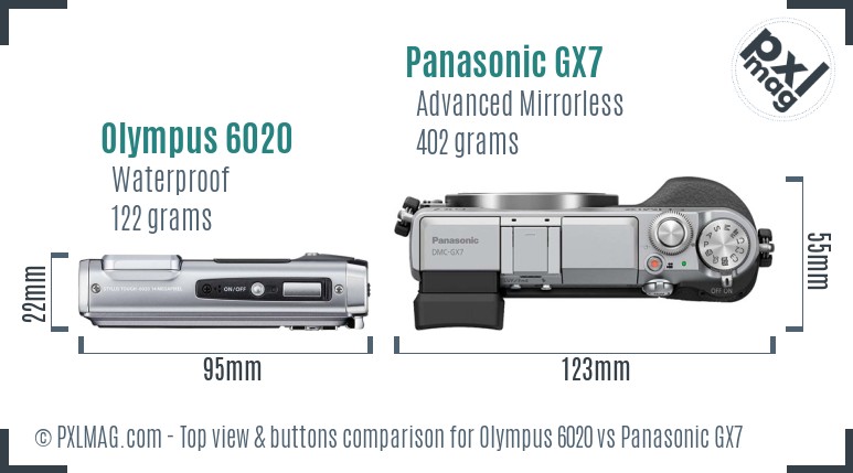 Olympus 6020 vs Panasonic GX7 top view buttons comparison
