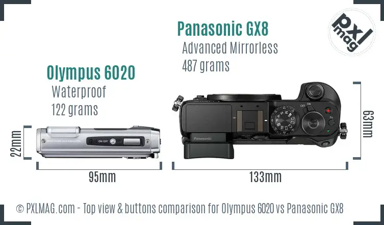 Olympus 6020 vs Panasonic GX8 top view buttons comparison Olympus 6020 vs Panasonic GX8 top view buttons comparison