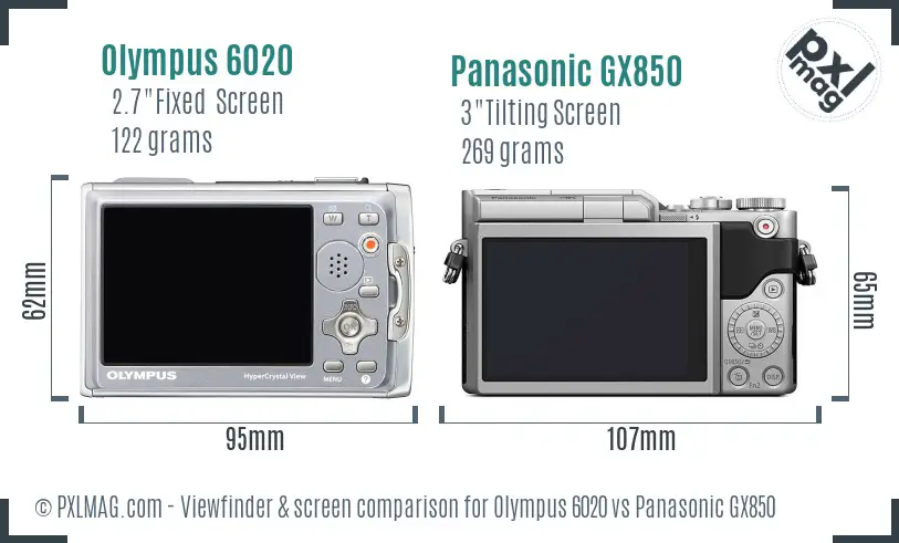 Olympus 6020 vs Panasonic GX850 Screen and Viewfinder comparison