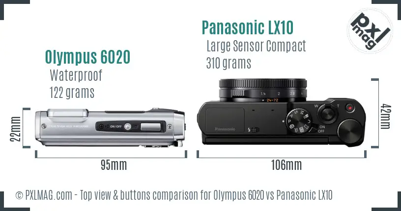 Olympus 6020 vs Panasonic LX10 top view buttons comparison