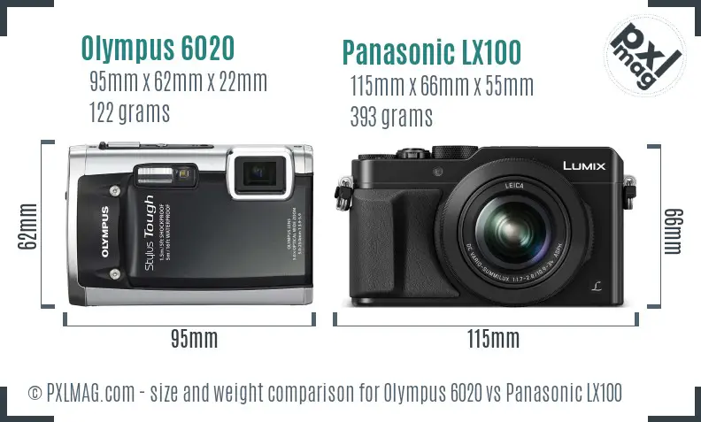 Olympus 6020 vs Panasonic LX100 size comparison