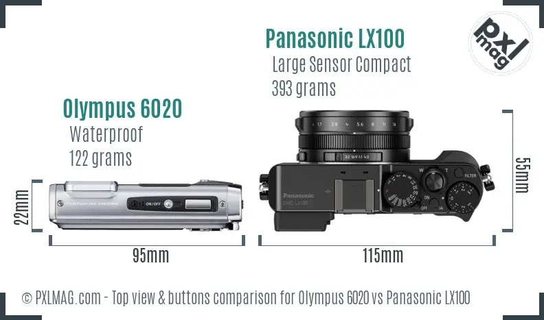 Olympus 6020 vs Panasonic LX100 top view buttons comparison