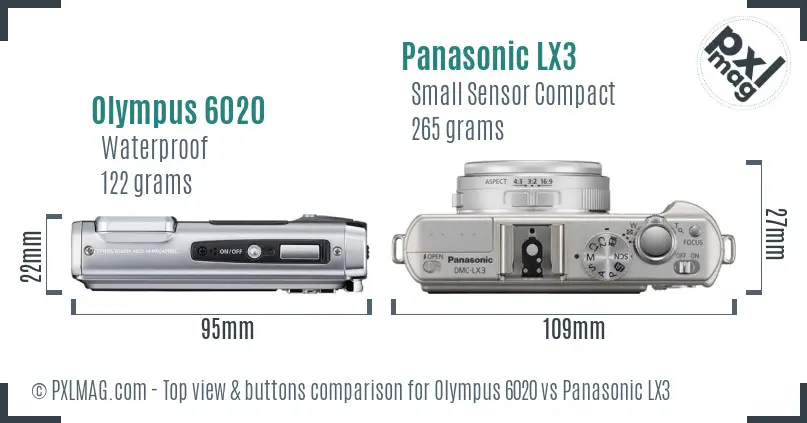 Olympus 6020 vs Panasonic LX3 top view buttons comparison