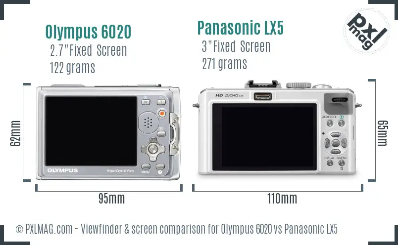Olympus 6020 vs Panasonic LX5 Screen and Viewfinder comparison