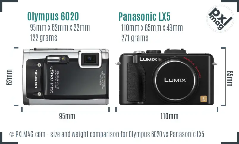 Olympus 6020 vs Panasonic LX5 size comparison