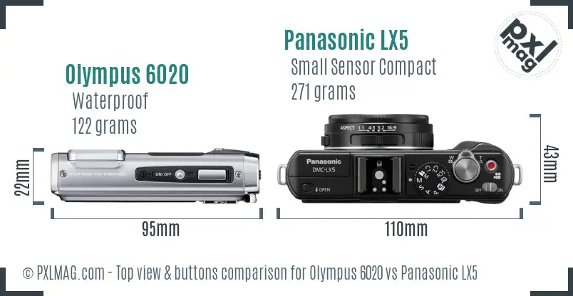 Olympus 6020 vs Panasonic LX5 top view buttons comparison