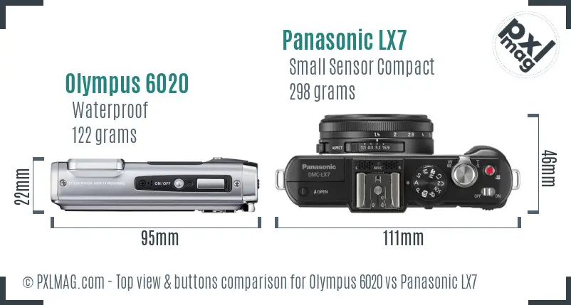 Olympus 6020 vs Panasonic LX7 top view buttons comparison