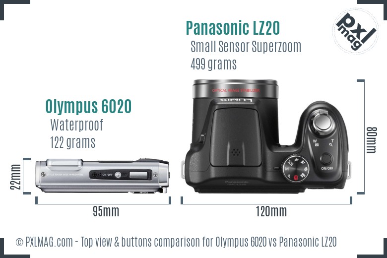Olympus 6020 vs Panasonic LZ20 top view buttons comparison