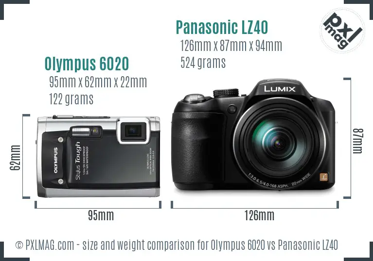 Olympus 6020 vs Panasonic LZ40 size comparison