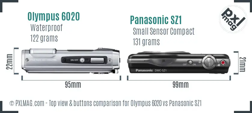 Olympus 6020 vs Panasonic SZ1 top view buttons comparison Olympus 6020 vs Panasonic SZ1 top view buttons comparison