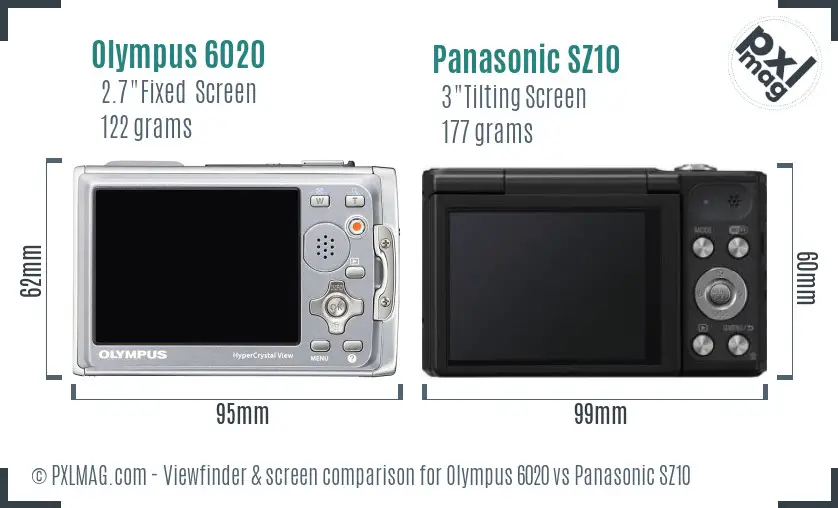Olympus 6020 vs Panasonic SZ10 Screen and Viewfinder comparison