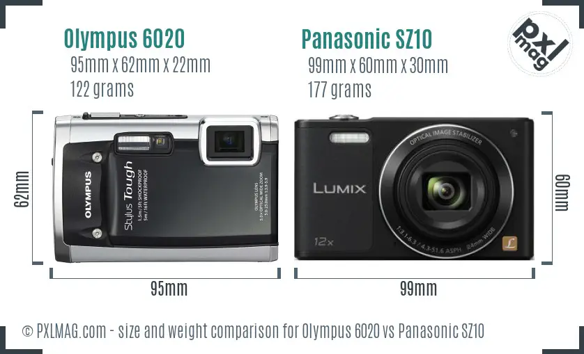 Olympus 6020 vs Panasonic SZ10 size comparison