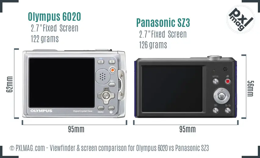 Olympus 6020 vs Panasonic SZ3 Screen and Viewfinder comparison