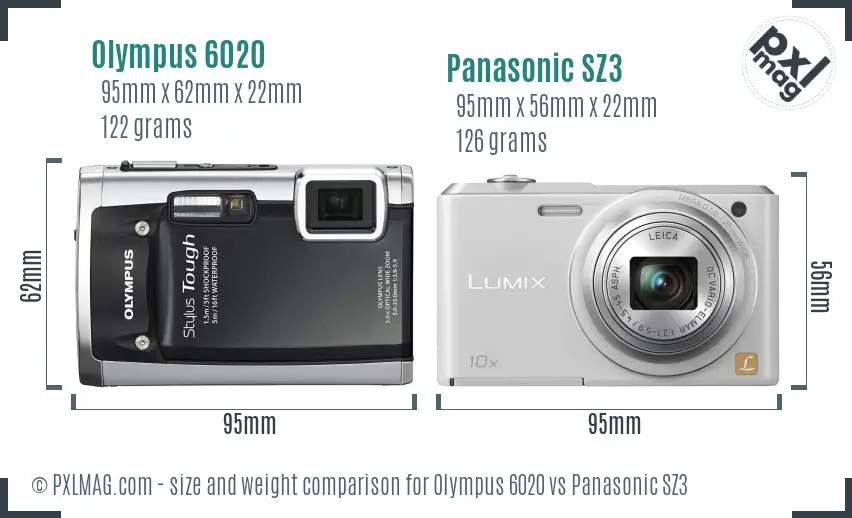 Olympus 6020 vs Panasonic SZ3 size comparison