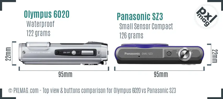 Olympus 6020 vs Panasonic SZ3 top view buttons comparison