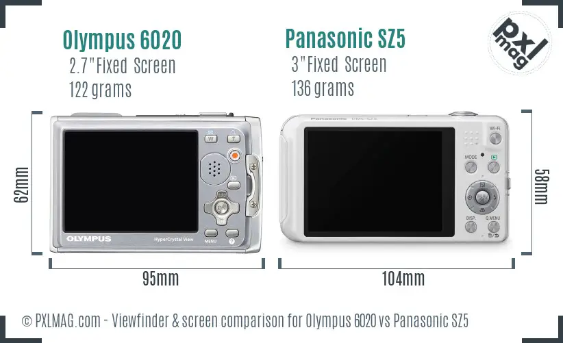 Olympus 6020 vs Panasonic SZ5 Screen and Viewfinder comparison