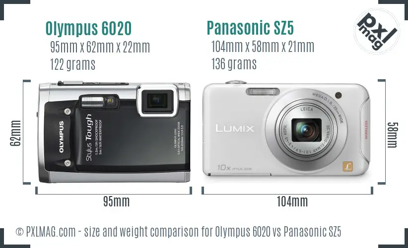 Olympus 6020 vs Panasonic SZ5 size comparison