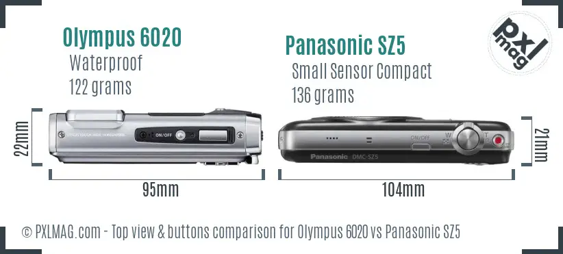 Olympus 6020 vs Panasonic SZ5 top view buttons comparison