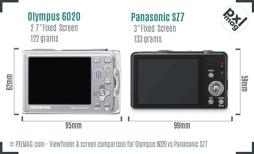 Olympus 6020 vs Panasonic SZ7 Screen and Viewfinder comparison