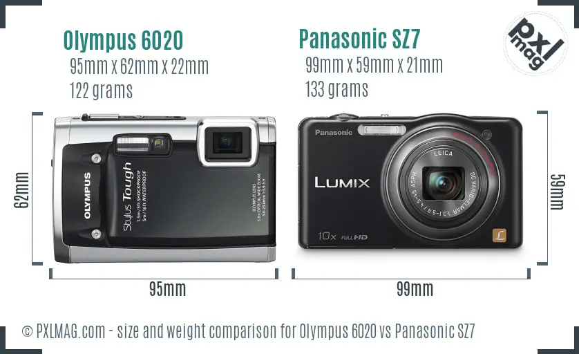 Olympus 6020 vs Panasonic SZ7 size comparison