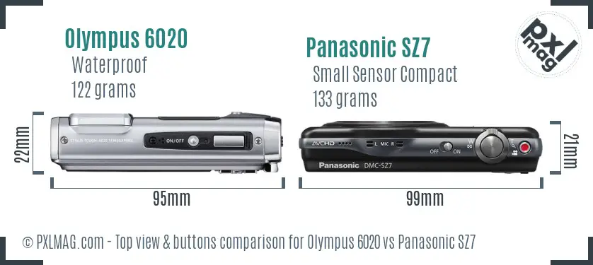 Olympus 6020 vs Panasonic SZ7 top view buttons comparison