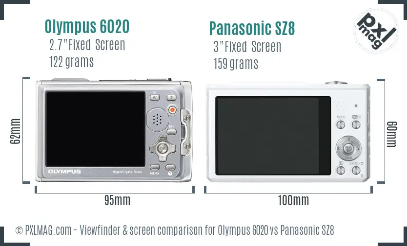 Olympus 6020 vs Panasonic SZ8 Screen and Viewfinder comparison