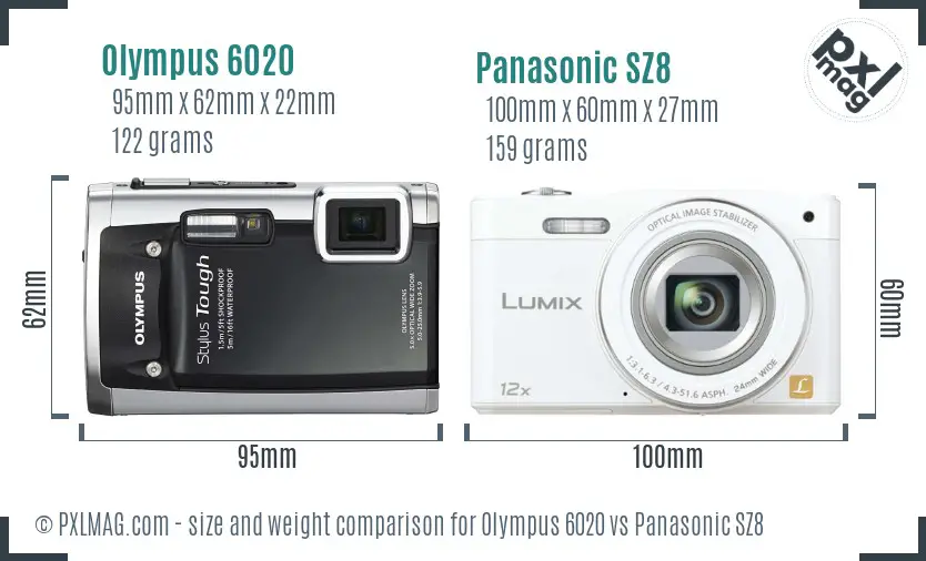 Olympus 6020 vs Panasonic SZ8 size comparison