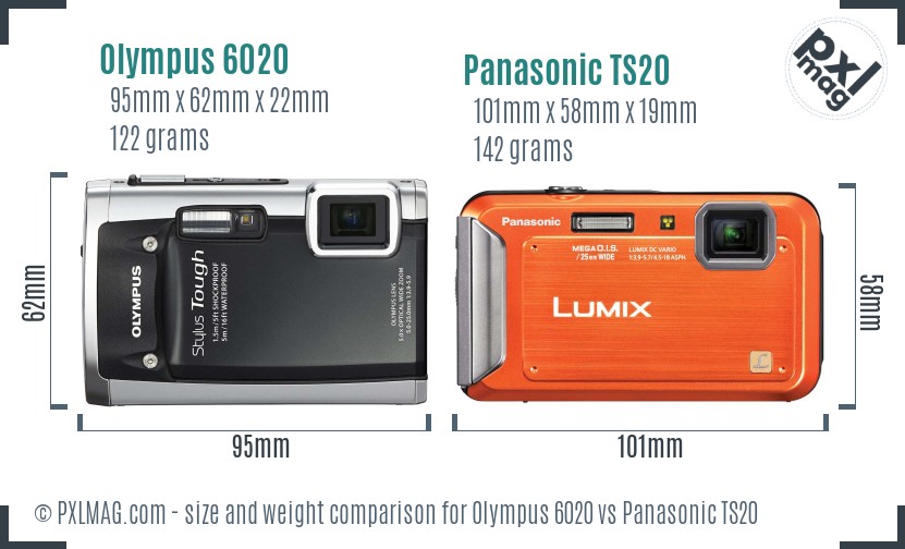 Olympus 6020 vs Panasonic TS20 size comparison
