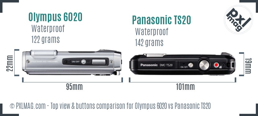Olympus 6020 vs Panasonic TS20 top view buttons comparison