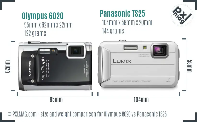 Olympus 6020 vs Panasonic TS25 size comparison