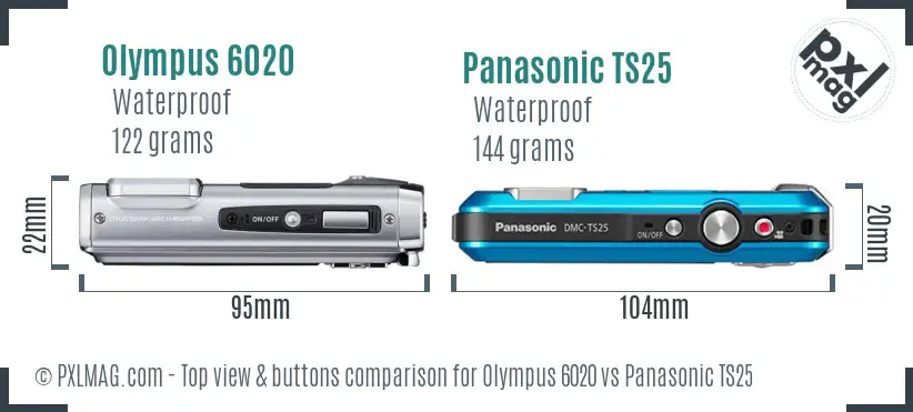 Olympus 6020 vs Panasonic TS25 top view buttons comparison