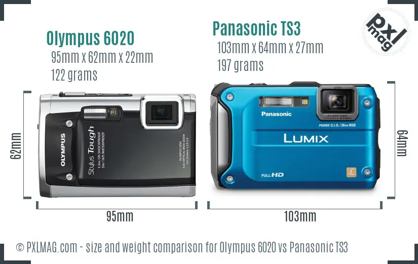 Olympus 6020 vs Panasonic TS3 size comparison