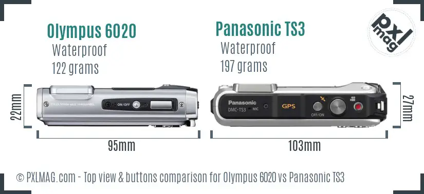 Olympus 6020 vs Panasonic TS3 top view buttons comparison