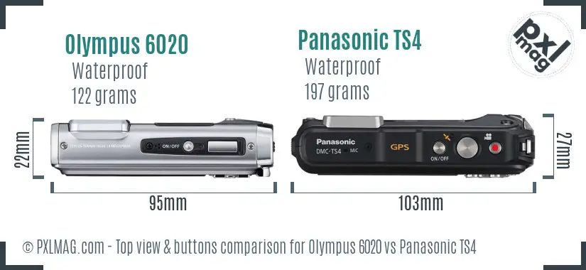 Olympus 6020 vs Panasonic TS4 top view buttons comparison