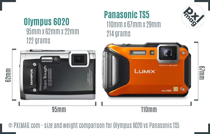 Olympus 6020 vs Panasonic TS5 size comparison