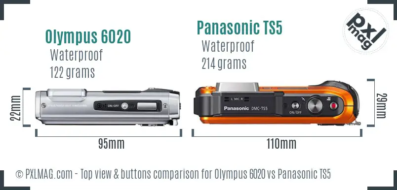Olympus 6020 vs Panasonic TS5 top view buttons comparison