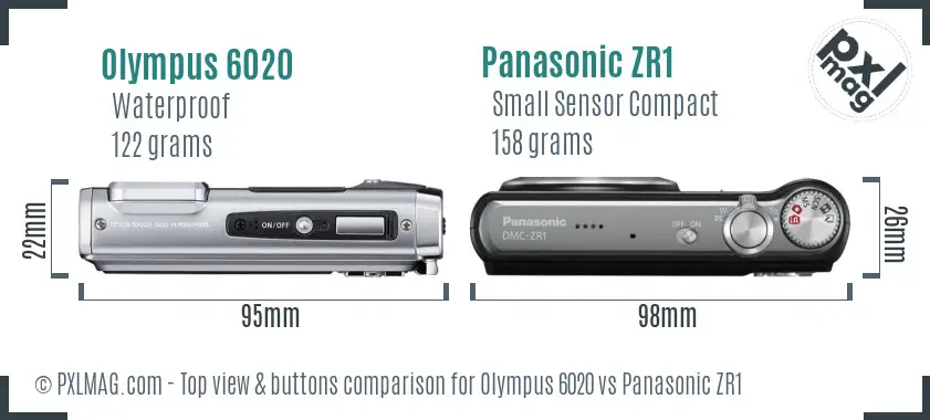 Olympus 6020 vs Panasonic ZR1 top view buttons comparison