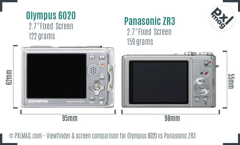 Olympus 6020 vs Panasonic ZR3 Screen and Viewfinder comparison