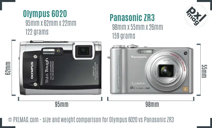 Olympus 6020 vs Panasonic ZR3 size comparison