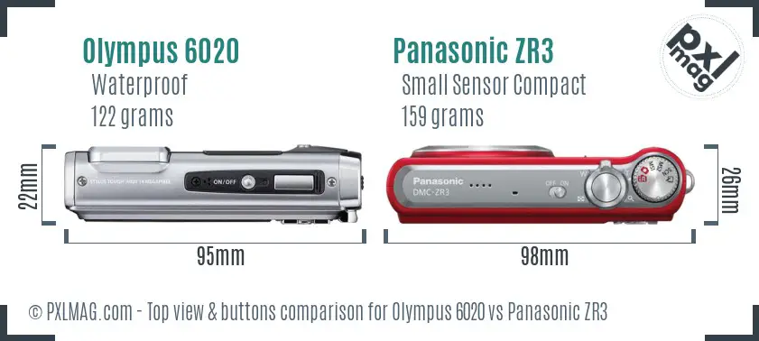 Olympus 6020 vs Panasonic ZR3 top view buttons comparison